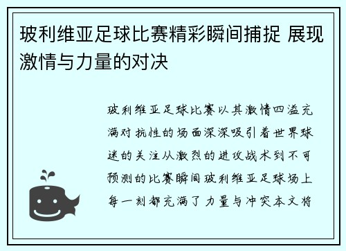玻利维亚足球比赛精彩瞬间捕捉 展现激情与力量的对决