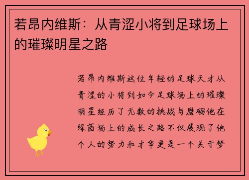若昂内维斯:从青涩小将到足球场上的璀璨明星之路