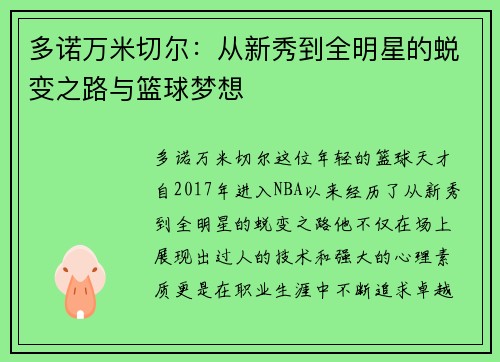 多诺万米切尔：从新秀到全明星的蜕变之路与篮球梦想